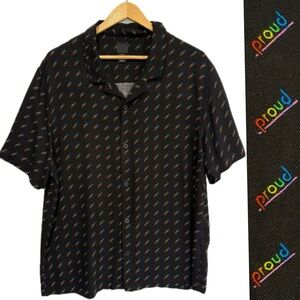 H&M Rainbow Proud Print Camp Shirt Mens Size Large Short Sleeve Button Down